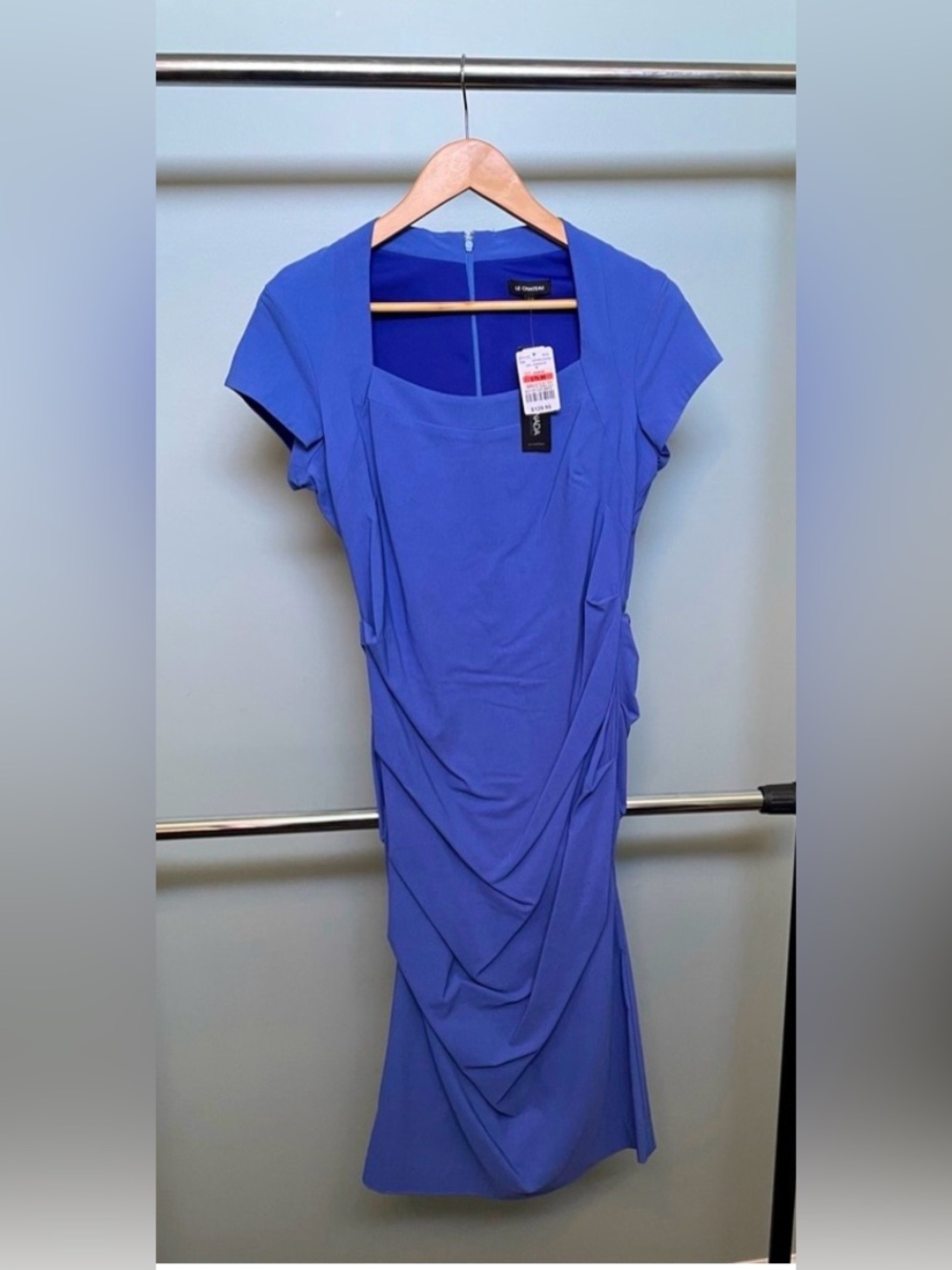 le chateau Royal Blue Ruched Midi Dress